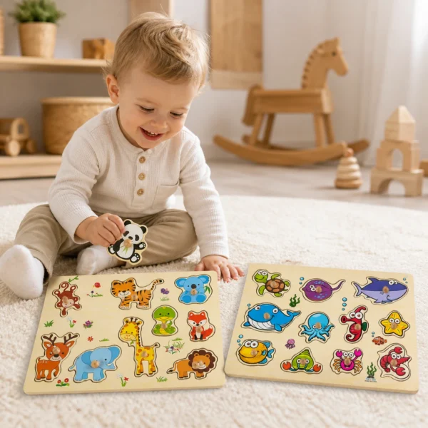 05-new-lifestyle-marketing Wooden Animal Knob Puzzle Set – Land & Sea Adventure