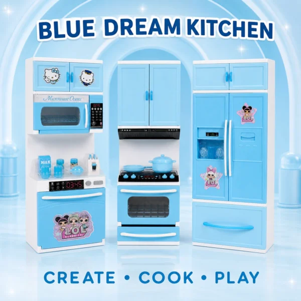 Modern 3-Piece Pretend Kitchen Playset with Accessories – Pink & Blue