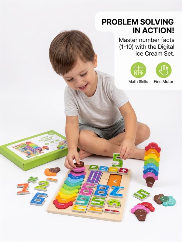 Digital Ice Cream Wooden Number & Math Learning Puzzle – Ages 3+