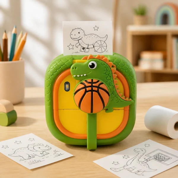 Kids Instant Print Camera – Purple Bear & Dinosaur Basketball Designs (Age 6+)