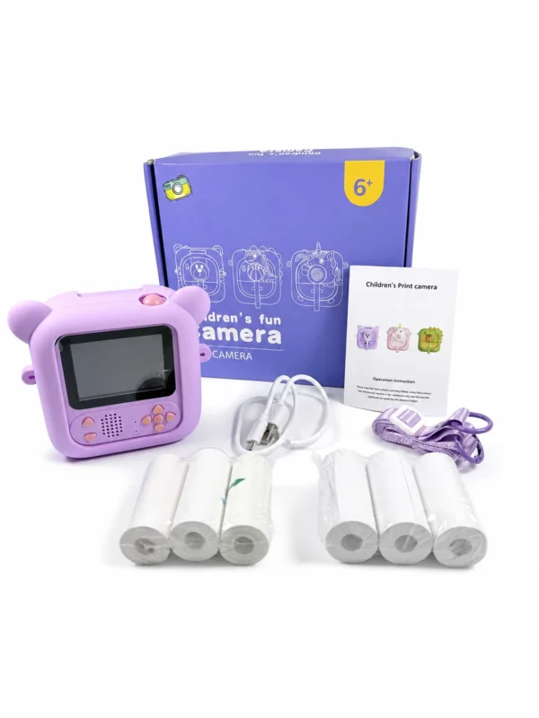 Kids Instant Print Camera – Purple Bear & Dinosaur Basketball Designs (Age 6+)