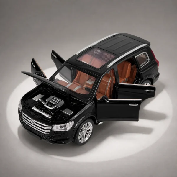 land-cruiser-model-black-marketing-open-features 1:24 Scale Toyota Land Cruiser Model Car with Lights & Sounds – Black or White