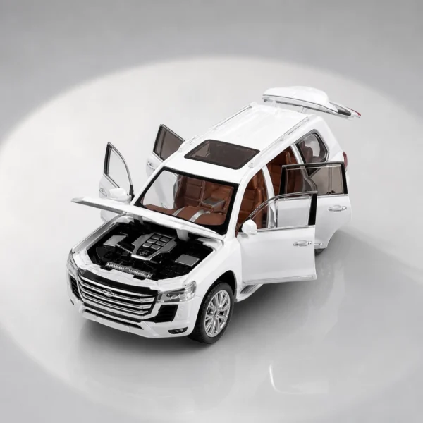 land-cruiser-model-white-marketing-open-features 1:24 Scale Toyota Land Cruiser Model Car with Lights & Sounds – Black or White