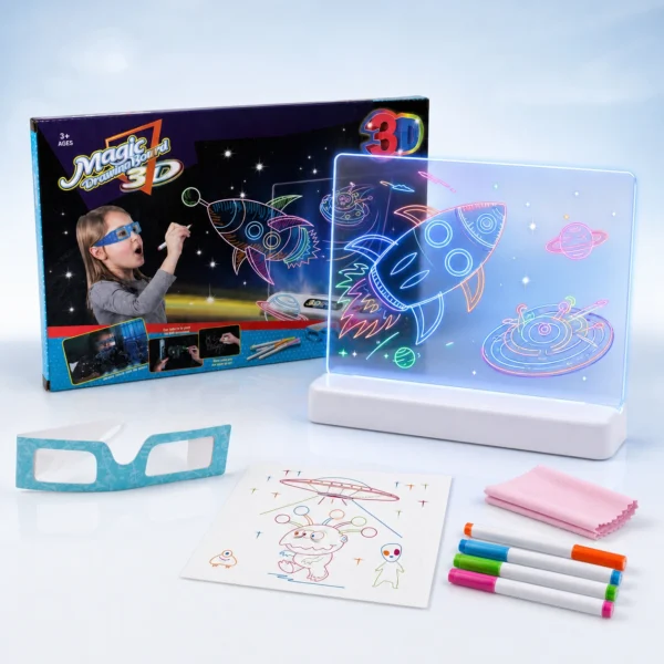 Magic 3D Drawing Board for Kids – LED Light-Up Reusable Art Kit