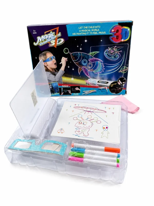 Magic 3D Drawing Board for Kids – LED Light-Up Reusable Art Kit