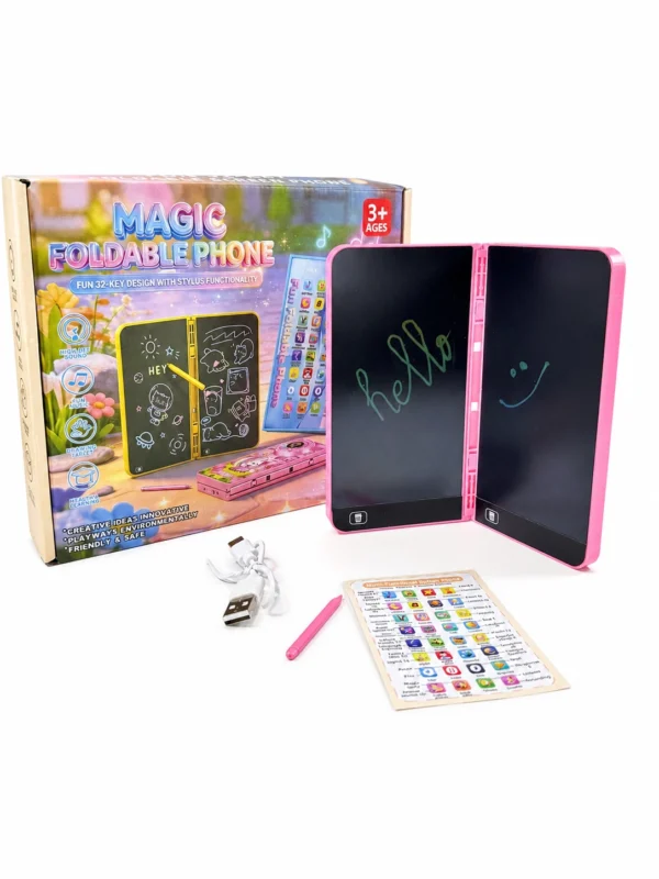 magic-foldable-phone-box-optimized Magic Foldable Phone 2-in-1 LCD Writing & Sound Activity Toy – Pink (3+ Years)