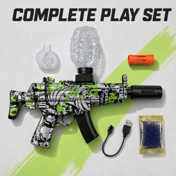 marketing-complete-play-set-optimized MP5 Rechargeable Gel Blaster Toy Set – Green Graffiti Edition