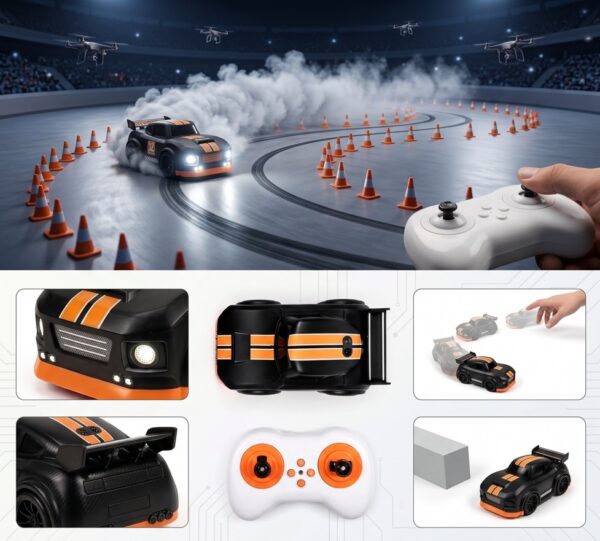 Mini Induction RC Racing Car – Remote Control, Follow & Escape Modes (Black & Orange)