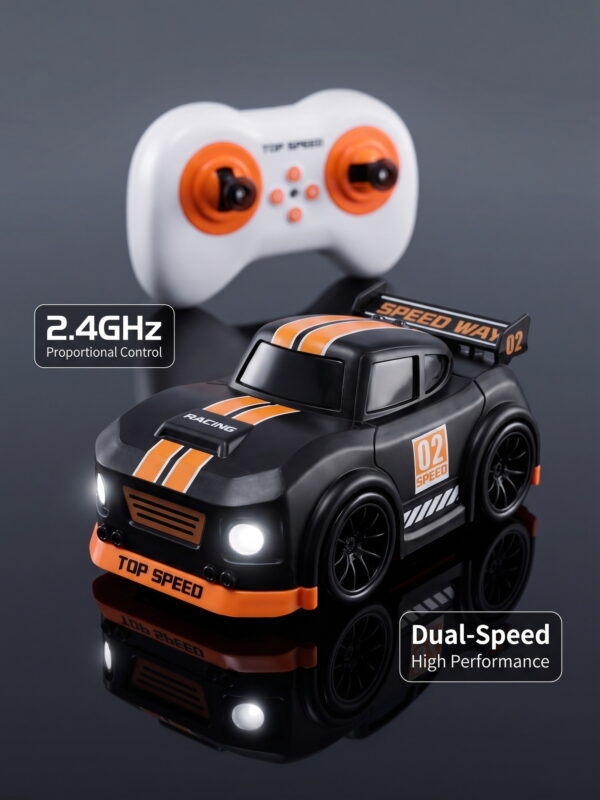 Mini Induction RC Racing Car – Remote Control, Follow & Escape Modes (Black & Orange)