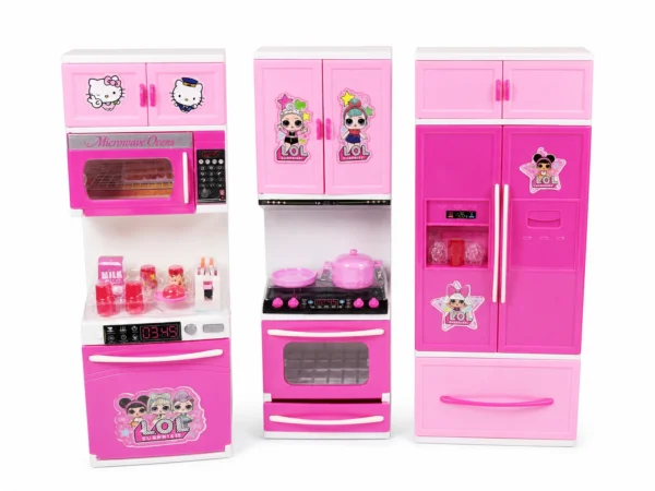 Modern 3-Piece Pretend Kitchen Playset with Accessories – Pink & Blue