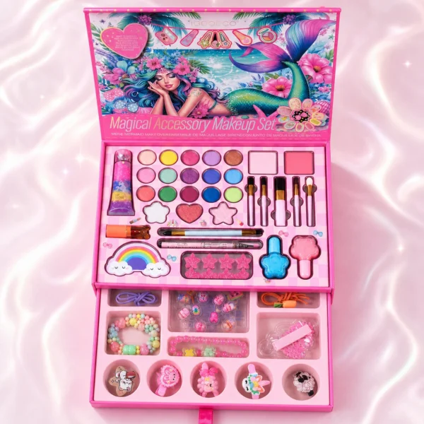 pink-mermaid-makeup-kit-flat-lay Magical Mermaid Makeup & Accessory Gift Set – Pink