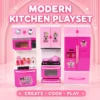 Modern 3-Piece Pretend Kitchen Playset with Accessories – Pink & Blue