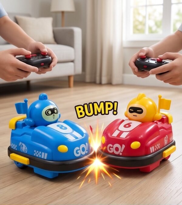 playtronix-rc-bumper-car-collision-action 2.4GHz Remote Control Bumper Car Battle & Soccer Set – 2 Player