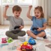playtronix-rc-bumper-car-kids-playing 2.4GHz Remote Control Bumper Car Battle & Soccer Set – 2 Player