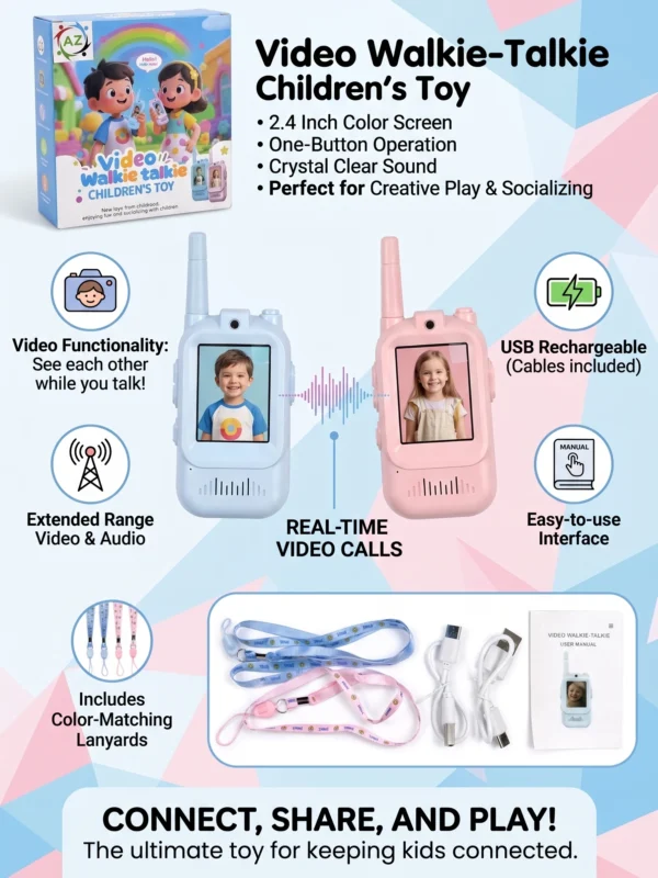 product-03-feature-overview Kids Video Walkie-Talkie Set with 2.4-Inch Color Screens – Blue & Pink