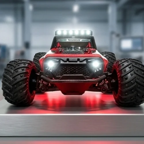 Lights image: Front view of Wild Drive RC Monster Climber Truck with lights on