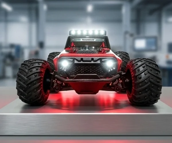 Lights image: Front view of Wild Drive RC Monster Climber Truck with lights on