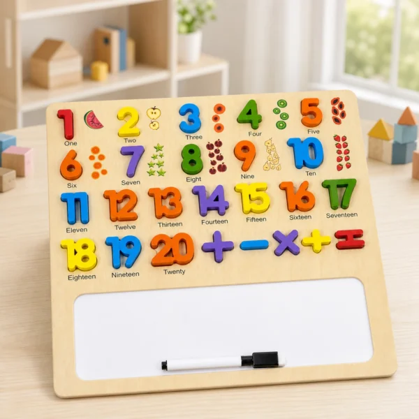 Wooden Numbers 1–20 Puzzle & Reusable Writing Board