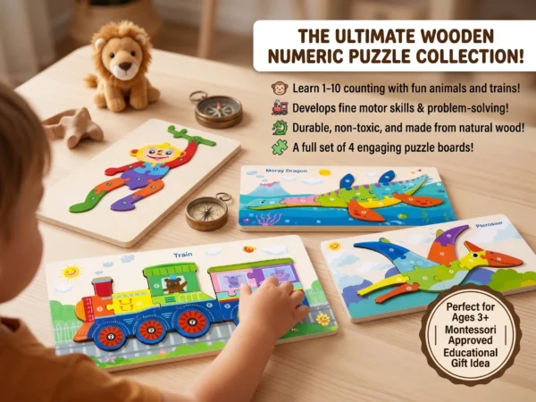 wooden-number-puzzle-marketing-benefits Wooden Number Puzzle Set – Monkey, Train, Moray Dragon & Pterosaur