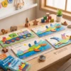 wooden-number-puzzle-marketing-lifestyle Wooden Number Puzzle Set – Monkey, Train, Moray Dragon & Pterosaur