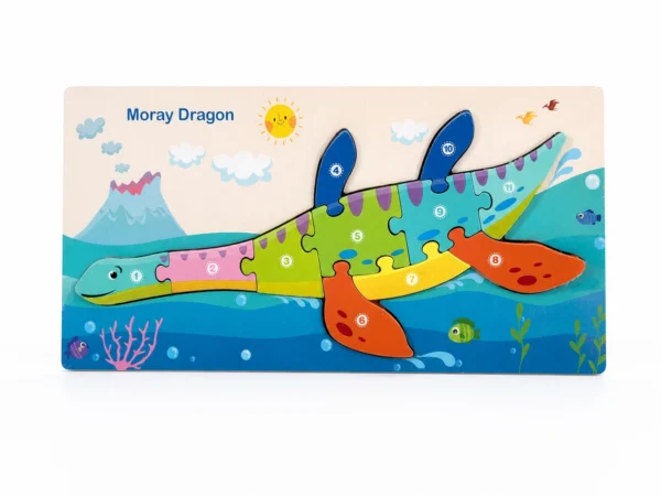 wooden-number-puzzle-moray-dragon Wooden Number Puzzle Set – Monkey, Train, Moray Dragon & Pterosaur