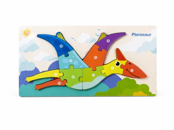 wooden-number-puzzle-pterosaur Wooden Number Puzzle Set – Monkey, Train, Moray Dragon & Pterosaur