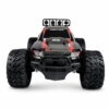 Yile Storm RC Truck - Red Front View Front view of the Yile Storm RC truck in metallic grey and red with its four-lamp roof bar and twin front spotlights